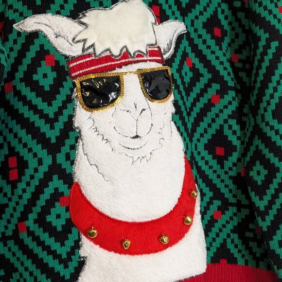 JOLLY SWEATER Red/Green Pullover Christmas Holiday Sweater; Llama; Size Men L - Picture 2 of 5